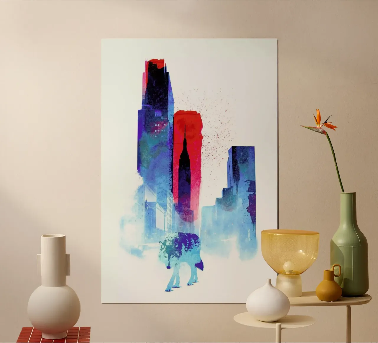 The wolf of the city poster con telaio in legno da Róbert Farkas