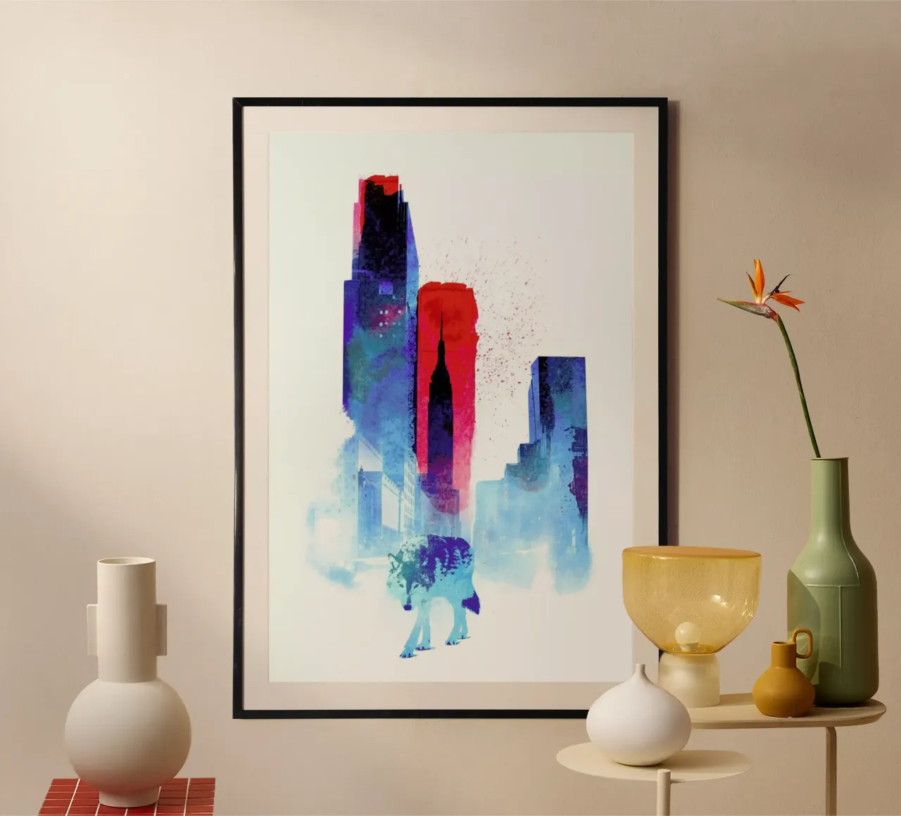 The wolf of the city poster con telaio in legno da Róbert Farkas