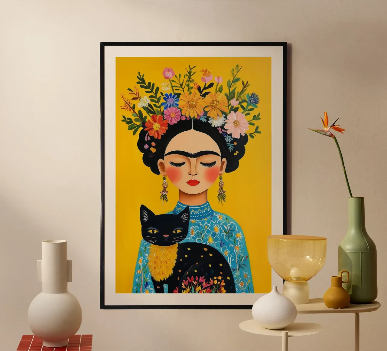 L'eleganza botanica di Frida poster con telaio in legno da Carinaprint