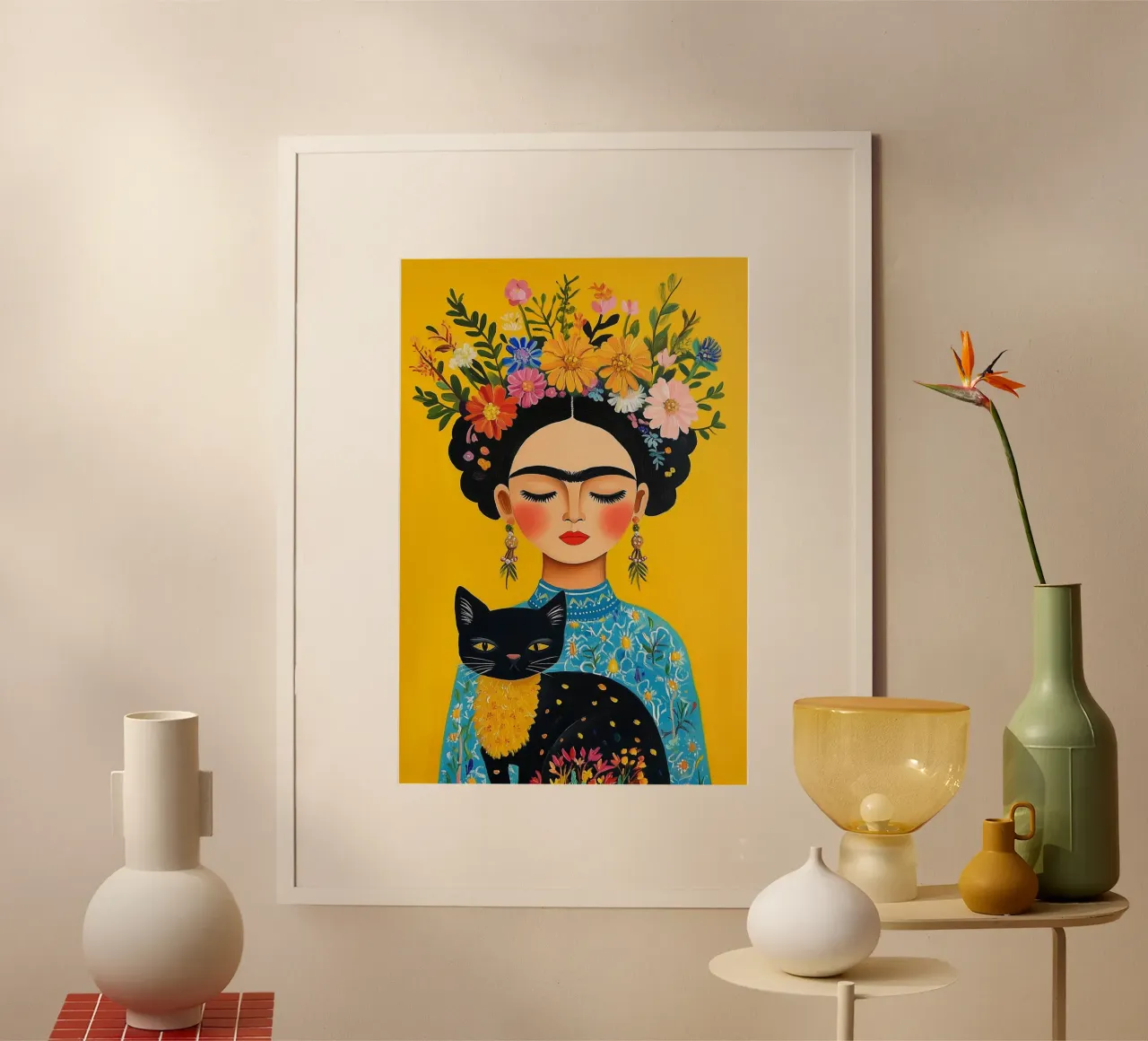 L'eleganza botanica di Frida poster con telaio in legno da Carinaprint