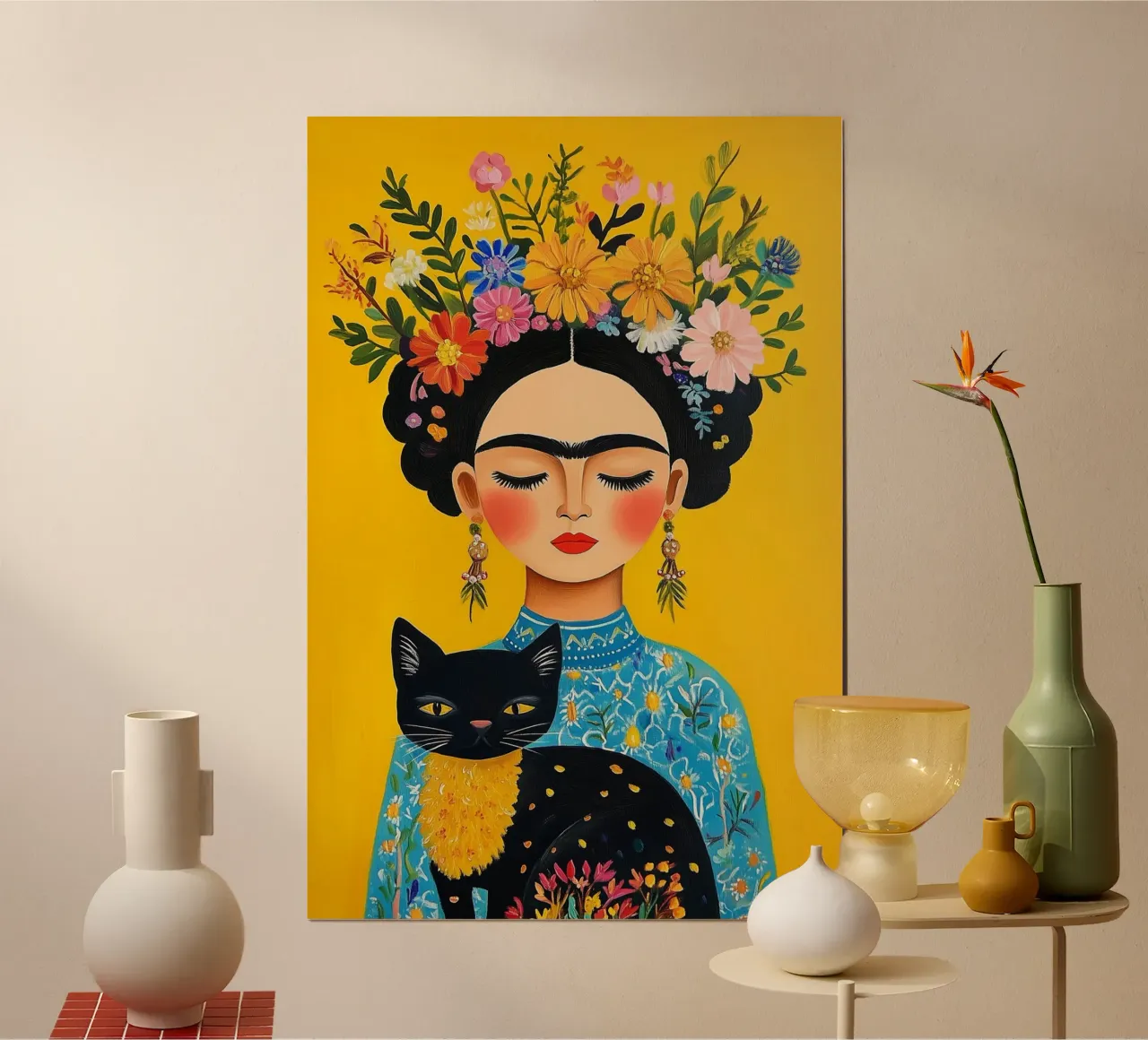 L'eleganza botanica di Frida poster con telaio in legno da Carinaprint