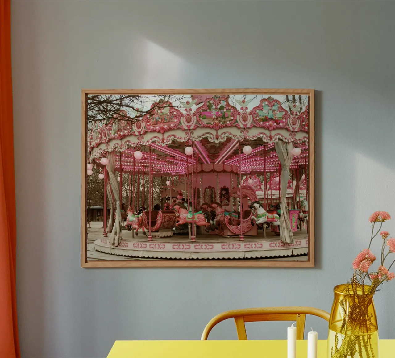 Pink Paris Carousel alu-dibond by GraceDigitalArtCo