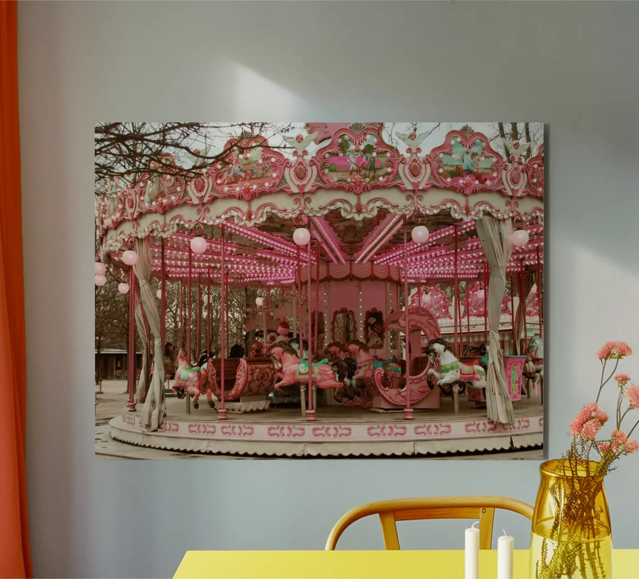 Pink Paris Carousel alu-dibond by GraceDigitalArtCo