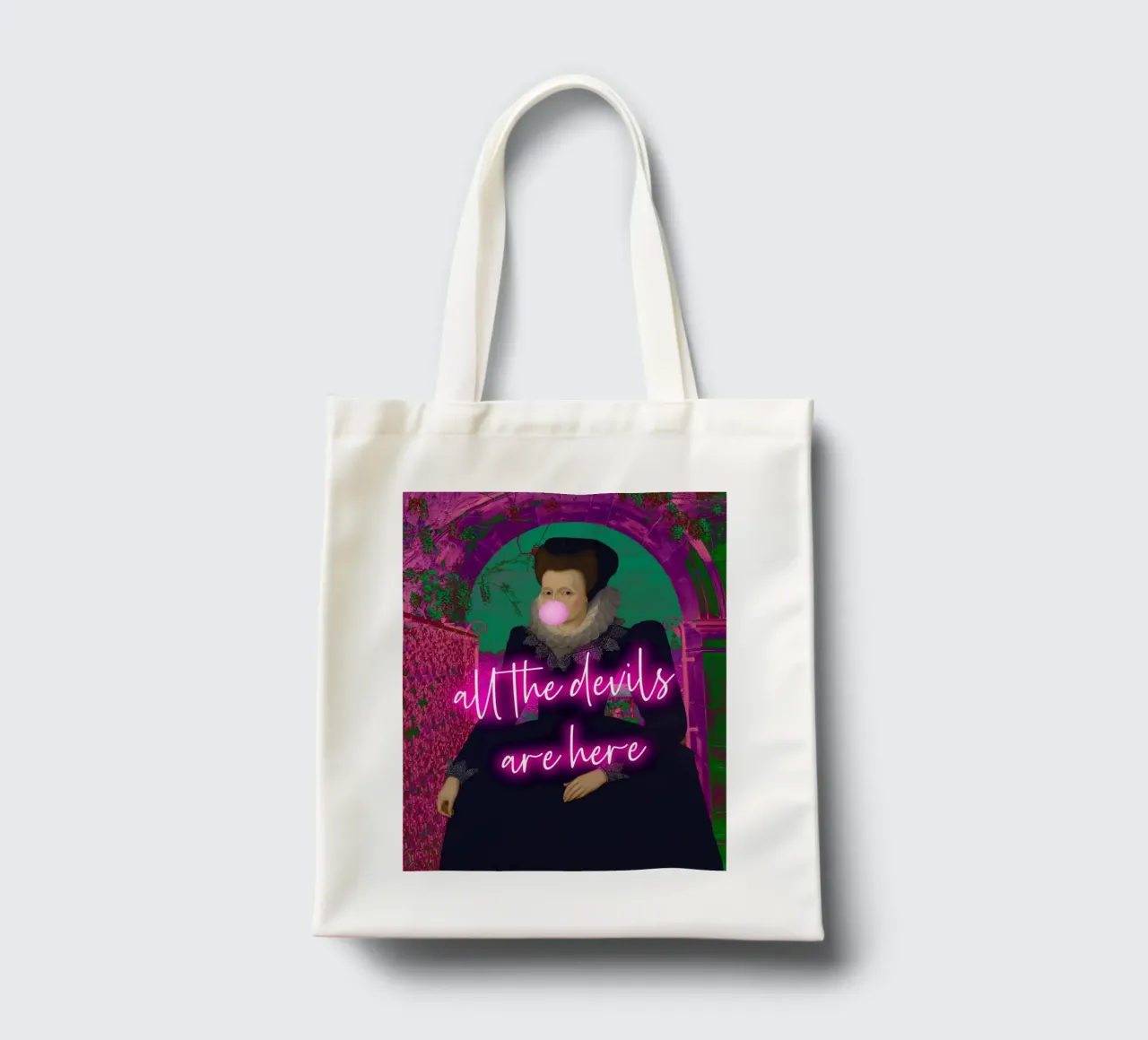 Neon All The Devils Are Here borsa in juta da GraceDigitalArtCo