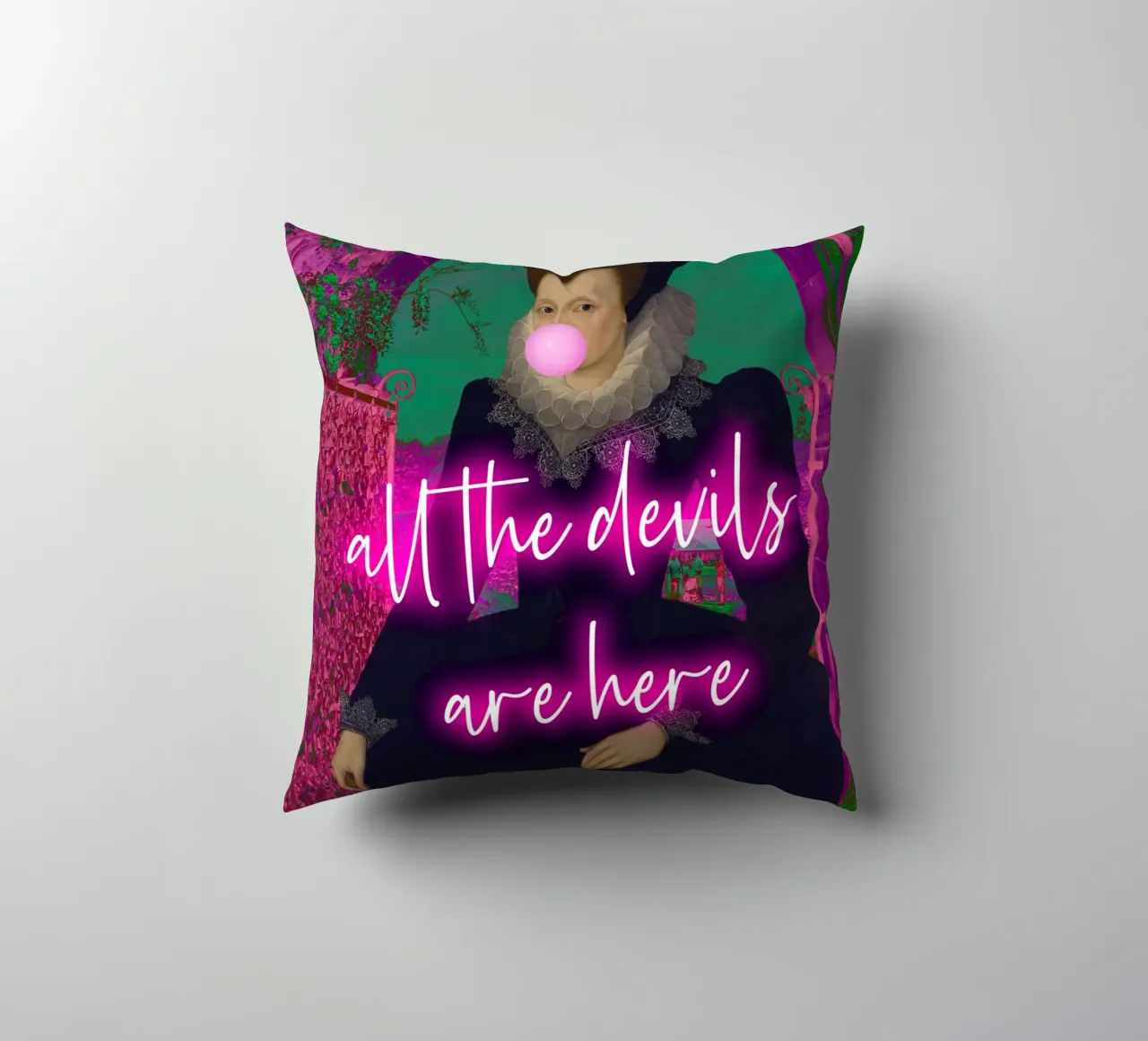 Neon All The Devils Are Here cuscino da GraceDigitalArtCo