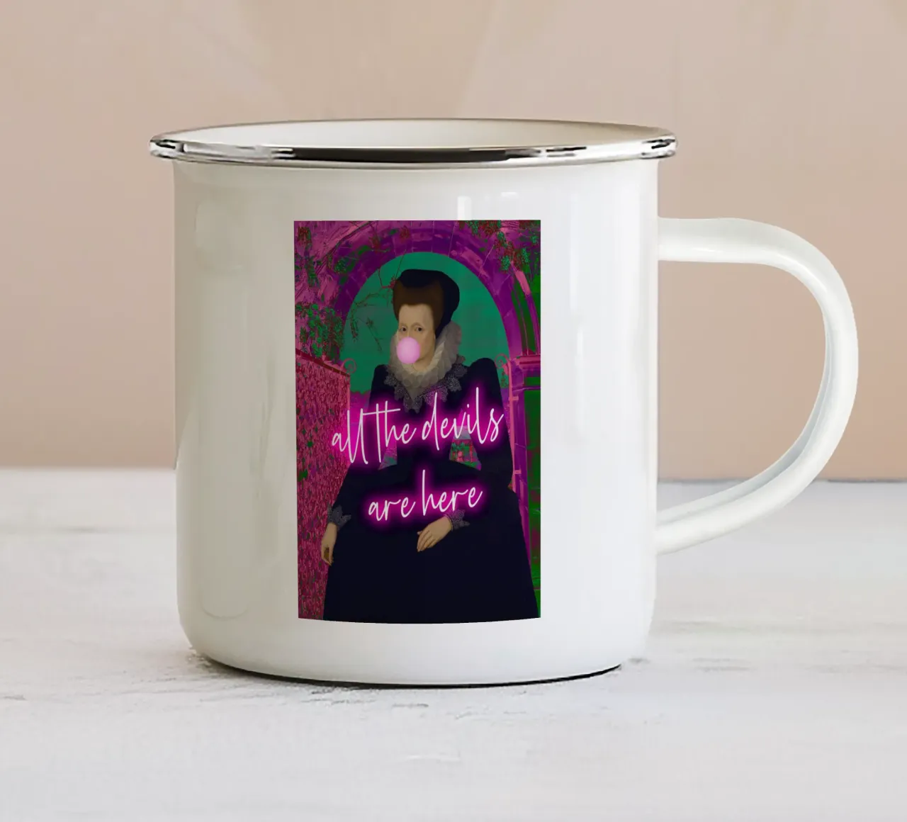 Neon All The Devils Are Here tazza in smalto da GraceDigitalArtCo
