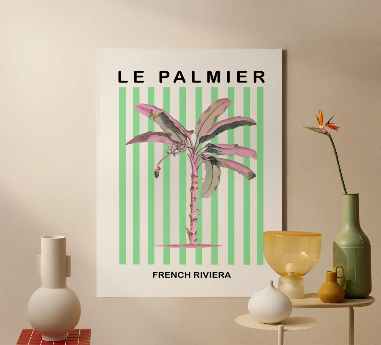 French Riviera Palm Tree Stripes tela con Cornice a cassetta da GraceDigitalArtCo
