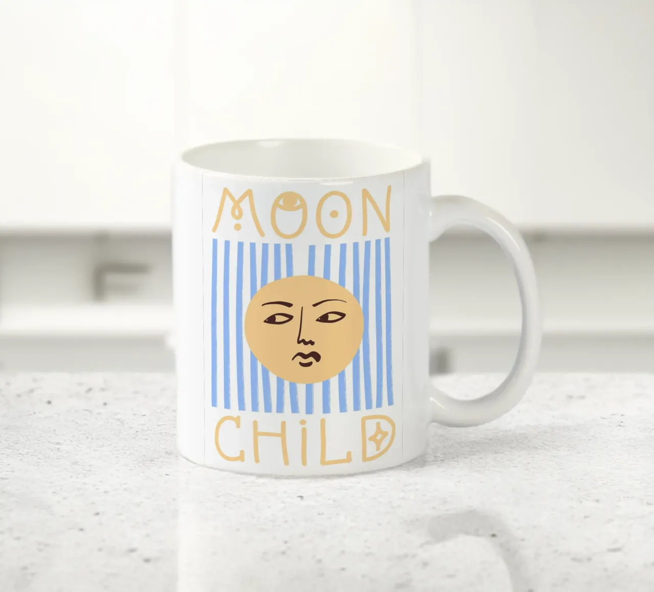Moon Child Striped Blue and Yellow Art tazza in ceramica da GraceDigitalArtCo