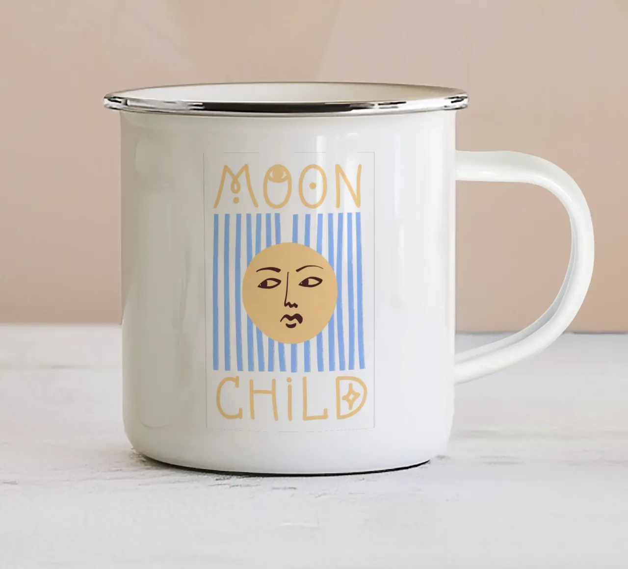 Moon Child Striped Blue and Yellow Art tazza in smalto da GraceDigitalArtCo