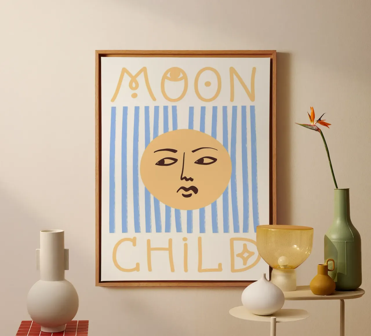 Moon Child Striped Blue and Yellow Art tela con Cornice a cassetta da GraceDigitalArtCo