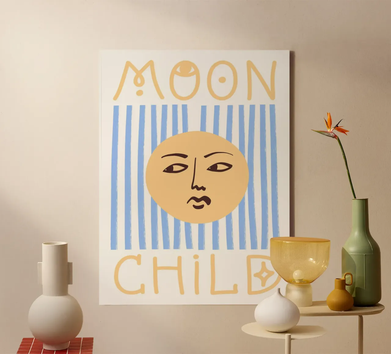 Moon Child Striped Blue and Yellow Art tela con Cornice a cassetta da GraceDigitalArtCo