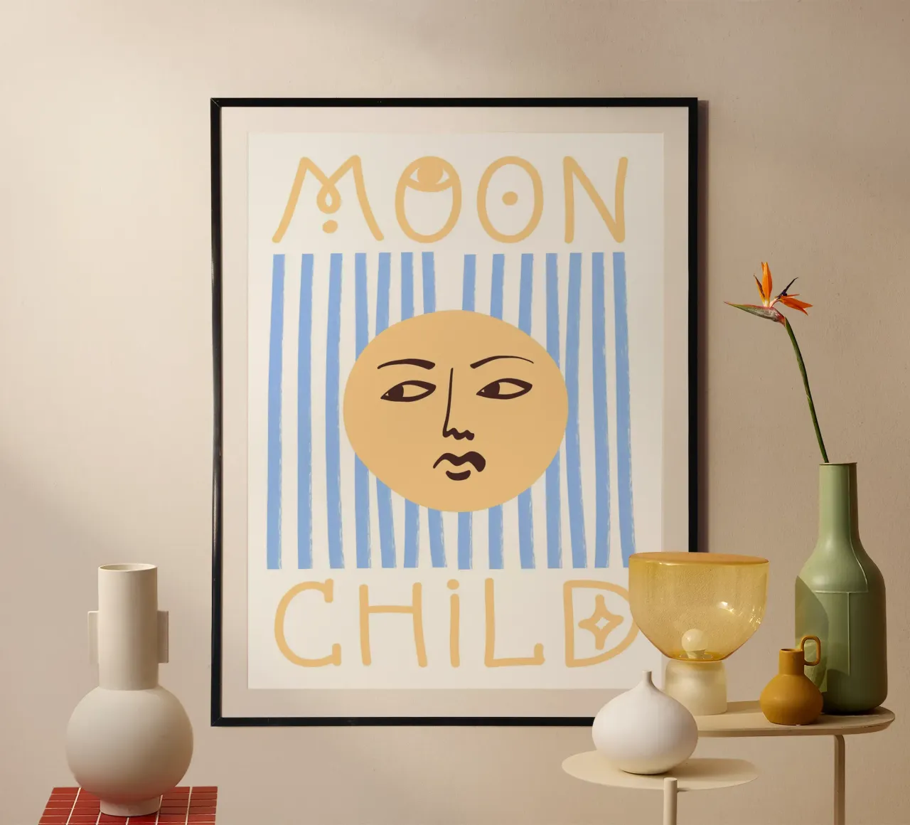 Moon Child Striped Blue and Yellow Art poster da GraceDigitalArtCo