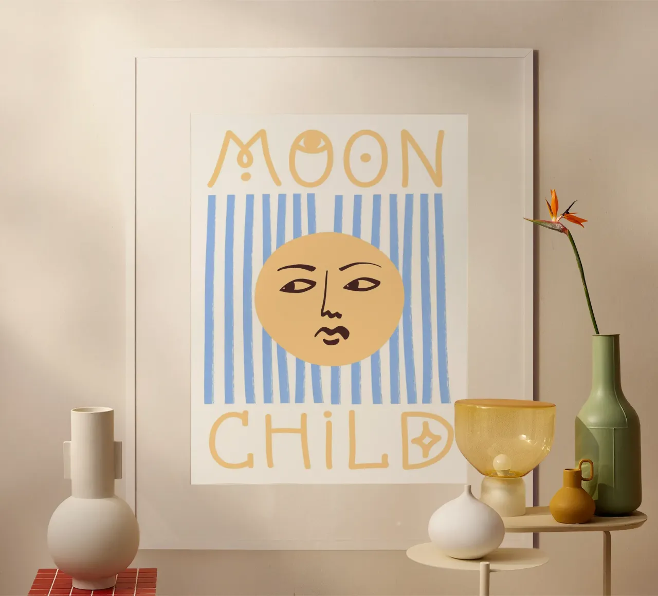 Moon Child Striped Blue and Yellow Art poster da GraceDigitalArtCo