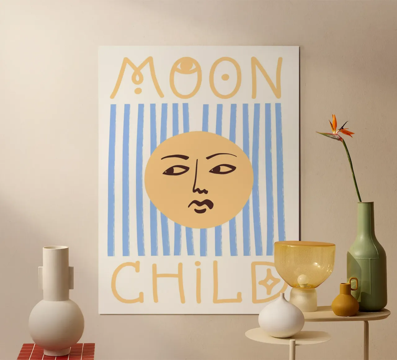 Moon Child Striped Blue and Yellow Art poster da GraceDigitalArtCo
