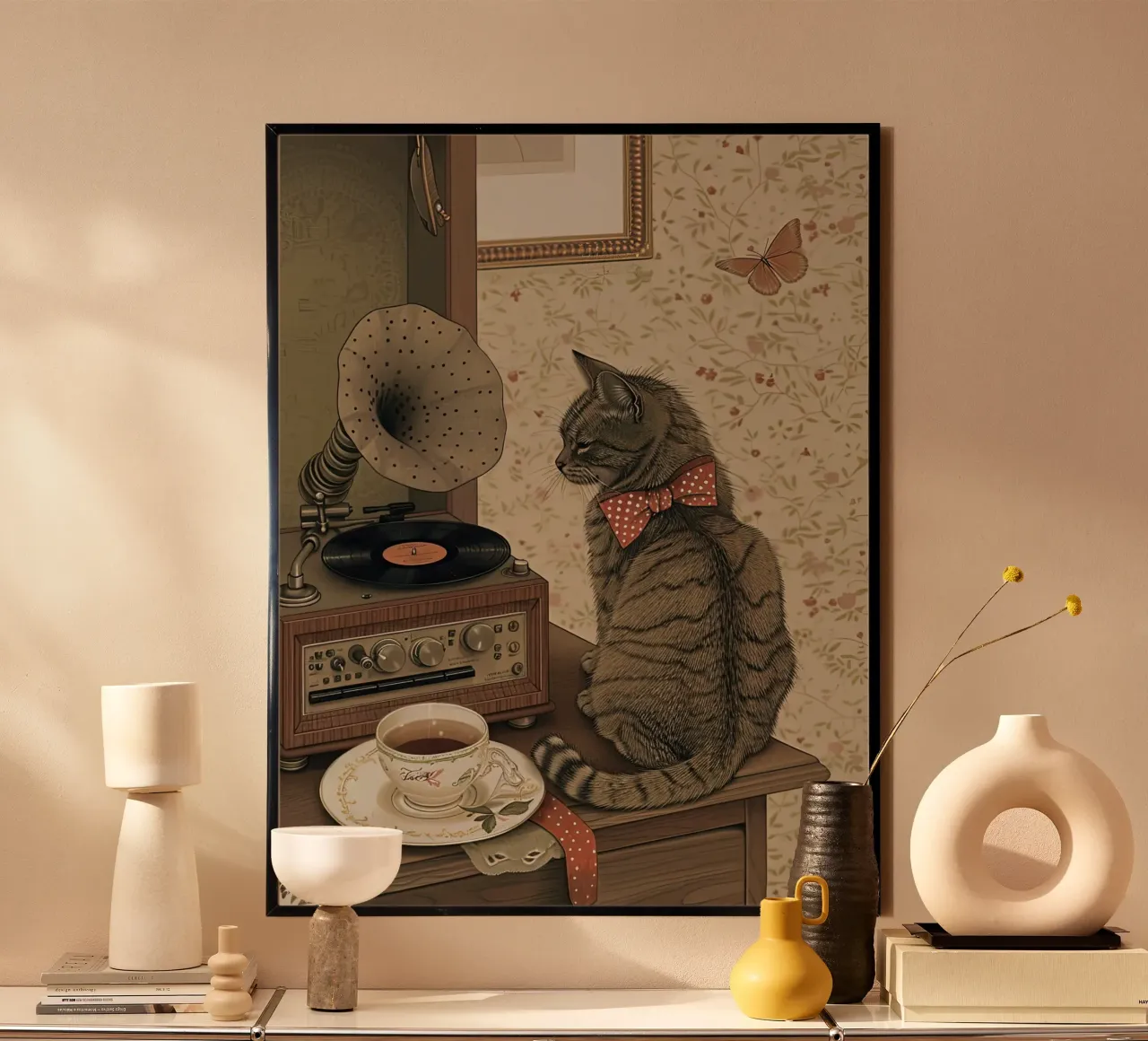 Vibrazioni vintage con un amico peloso poster con telaio in plastica da Rustic Grace Studio 02
