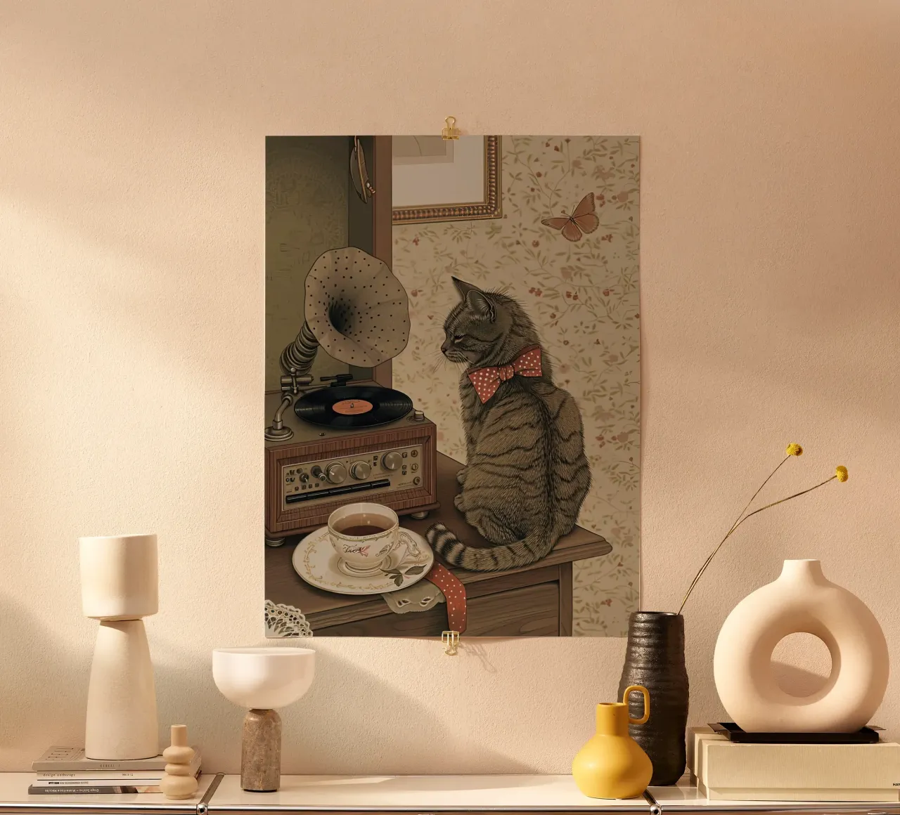 Vibrazioni vintage con un amico peloso poster con telaio in plastica da Rustic Grace Studio 02