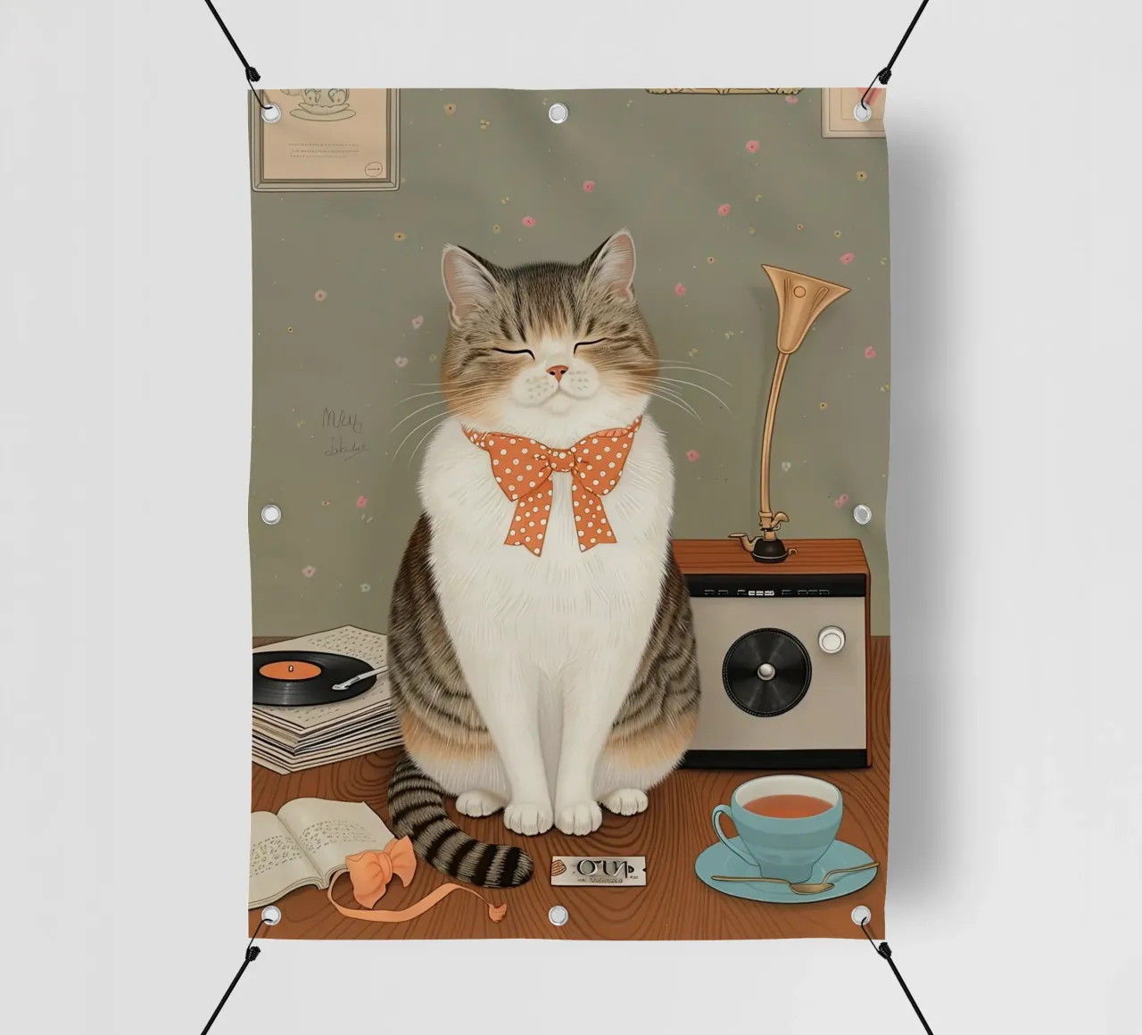 L'accogliente melodia del gatto telo in pvc da Rustic Grace Studio 02