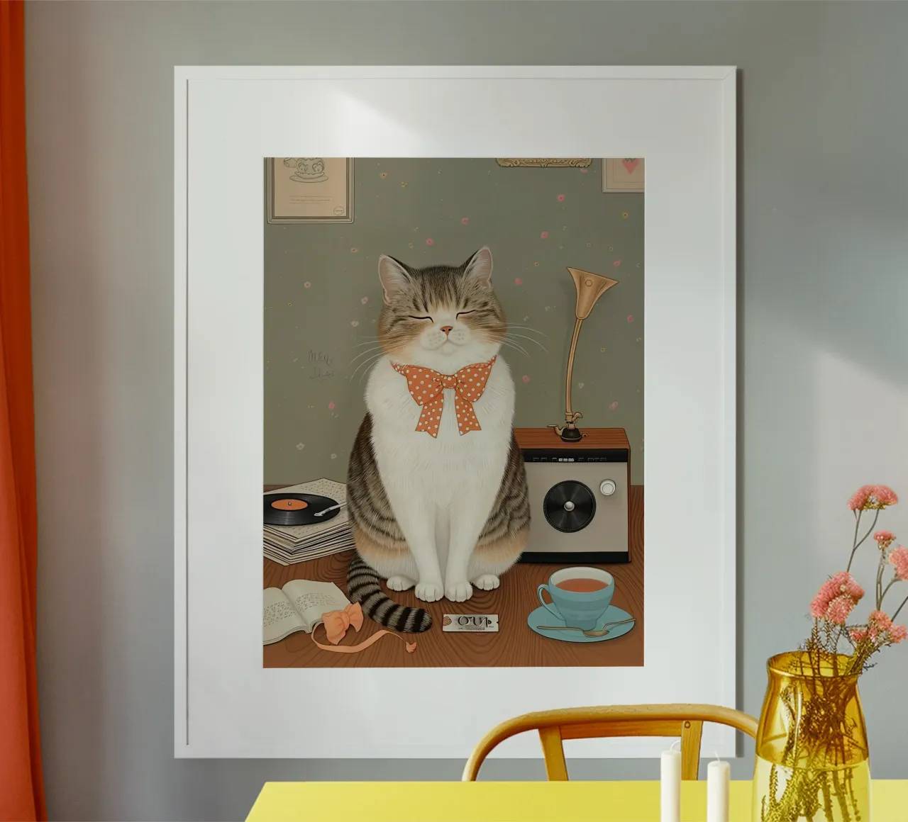 De gezellige melodie van de kat poster met kunststof frame van Rustic Grace Studio 02