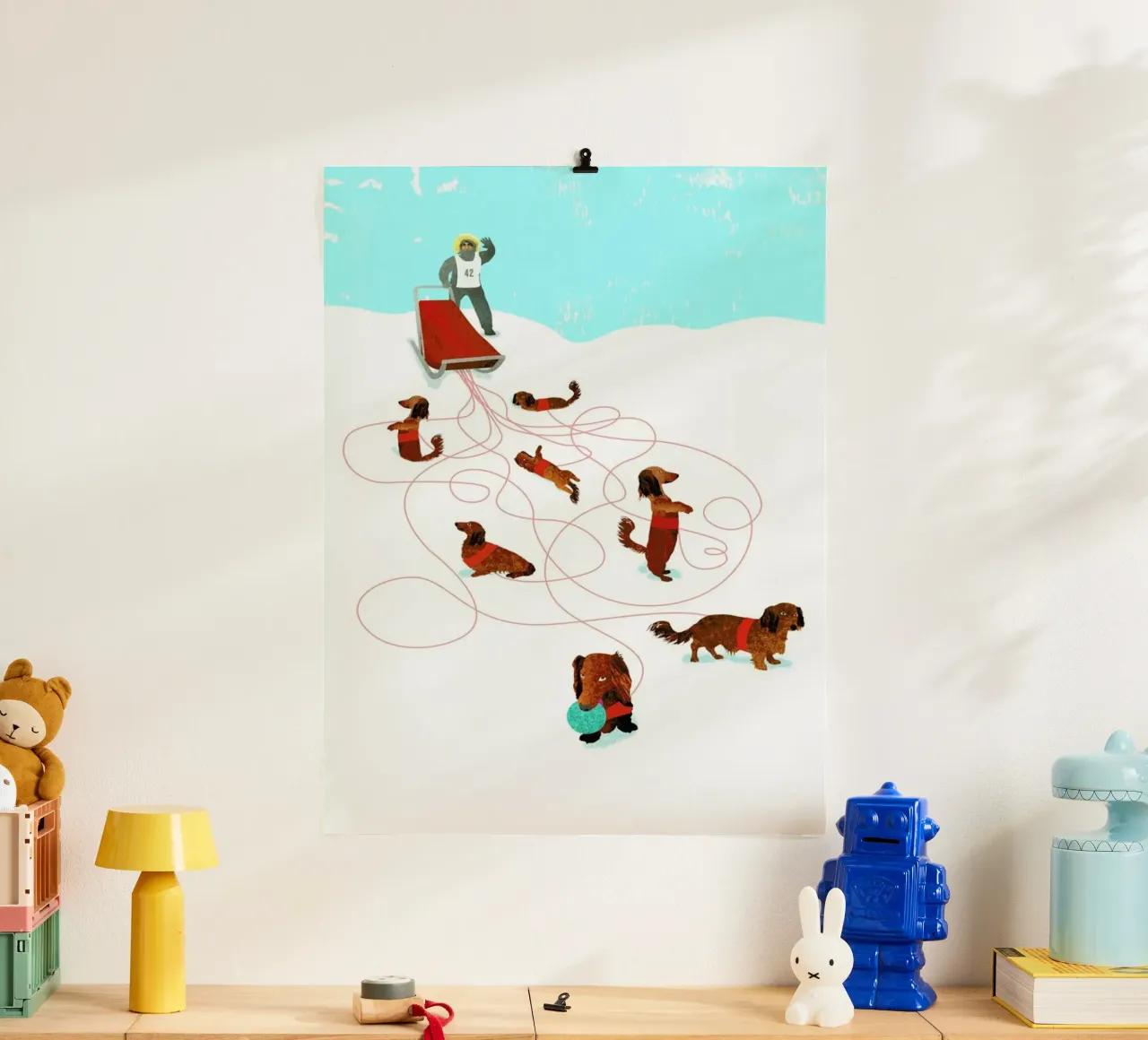 Sled dog poster con telaio in alluminio da Ellen Weinstein