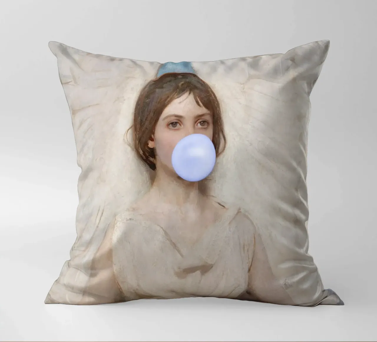 Angel with bubble-gum cuscino da GraceDigitalArtCo