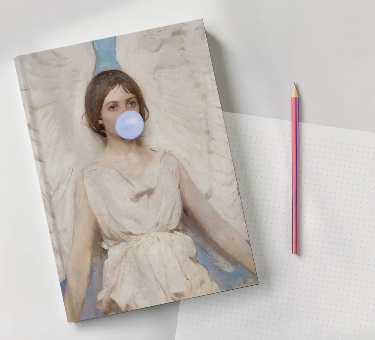 Angel with bubble-gum notebook by GraceDigitalArtCo