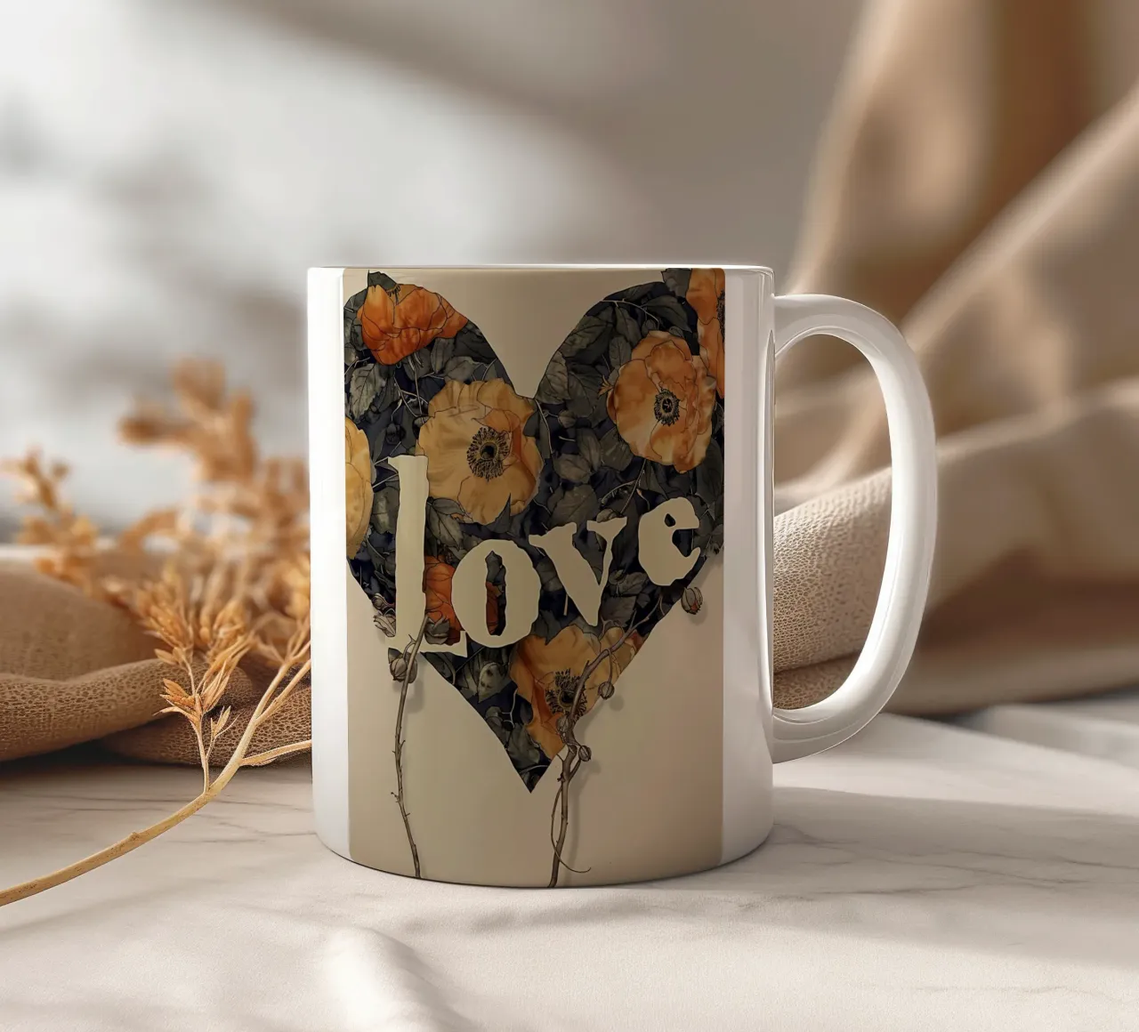 Cuore d'amore floreale tazza in ceramica da Rustic Grace Studio 02