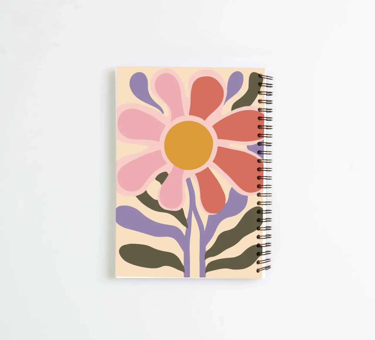 Retro madeliefjes - Modern bloemontwerp notitieboek met spiraal van Whole©