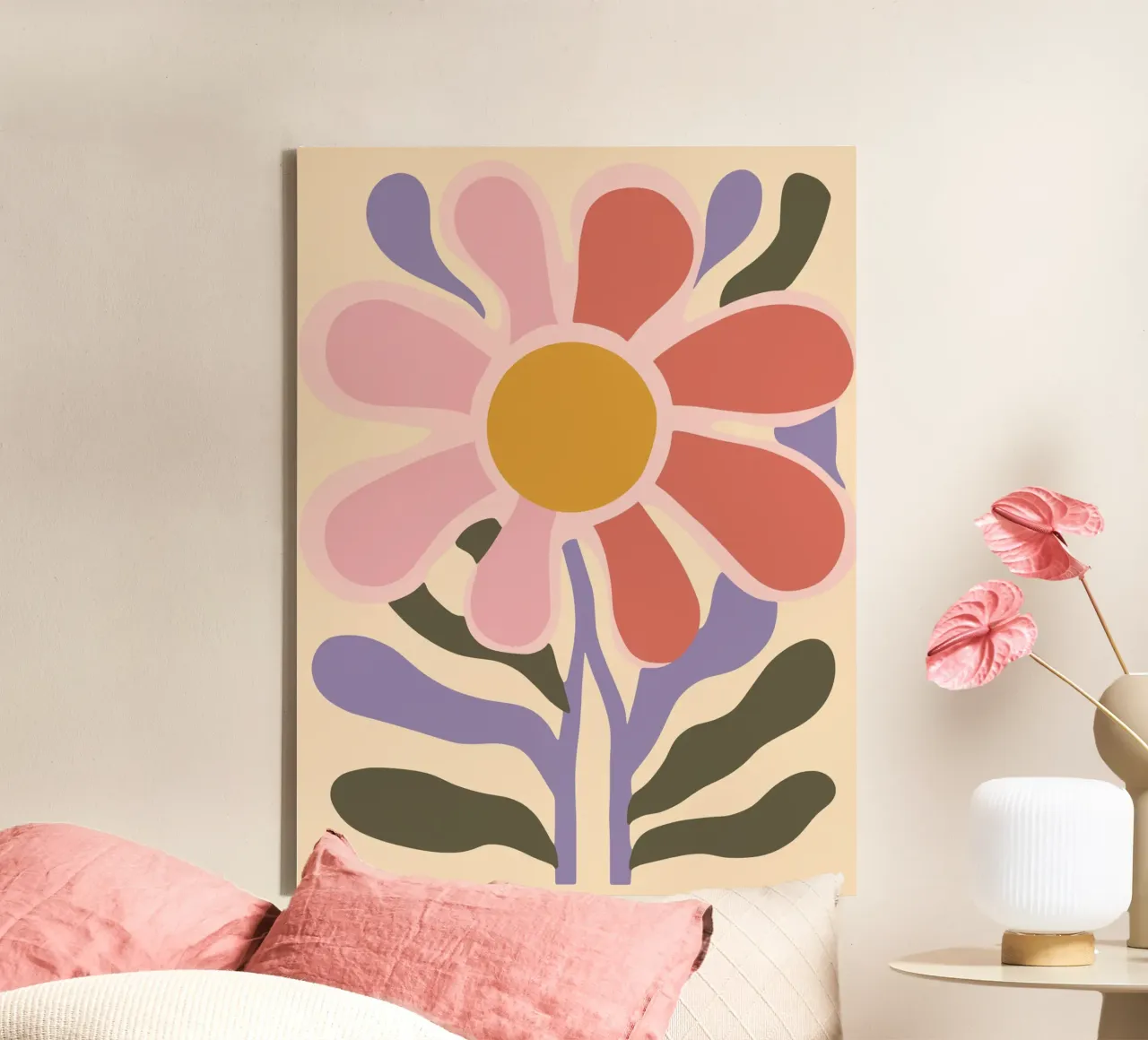 Retro daisies - Modern flower design canvas by Whole©