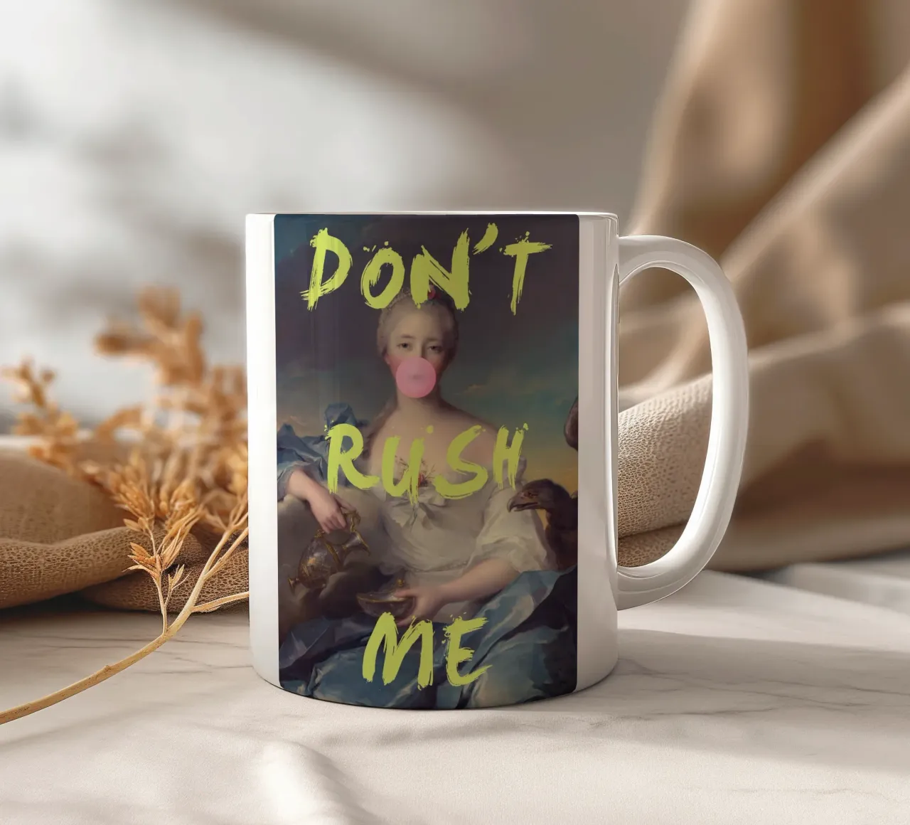 Don't Rush Me Neon Yellow Bubble-Gum tazza in ceramica da GraceDigitalArtCo