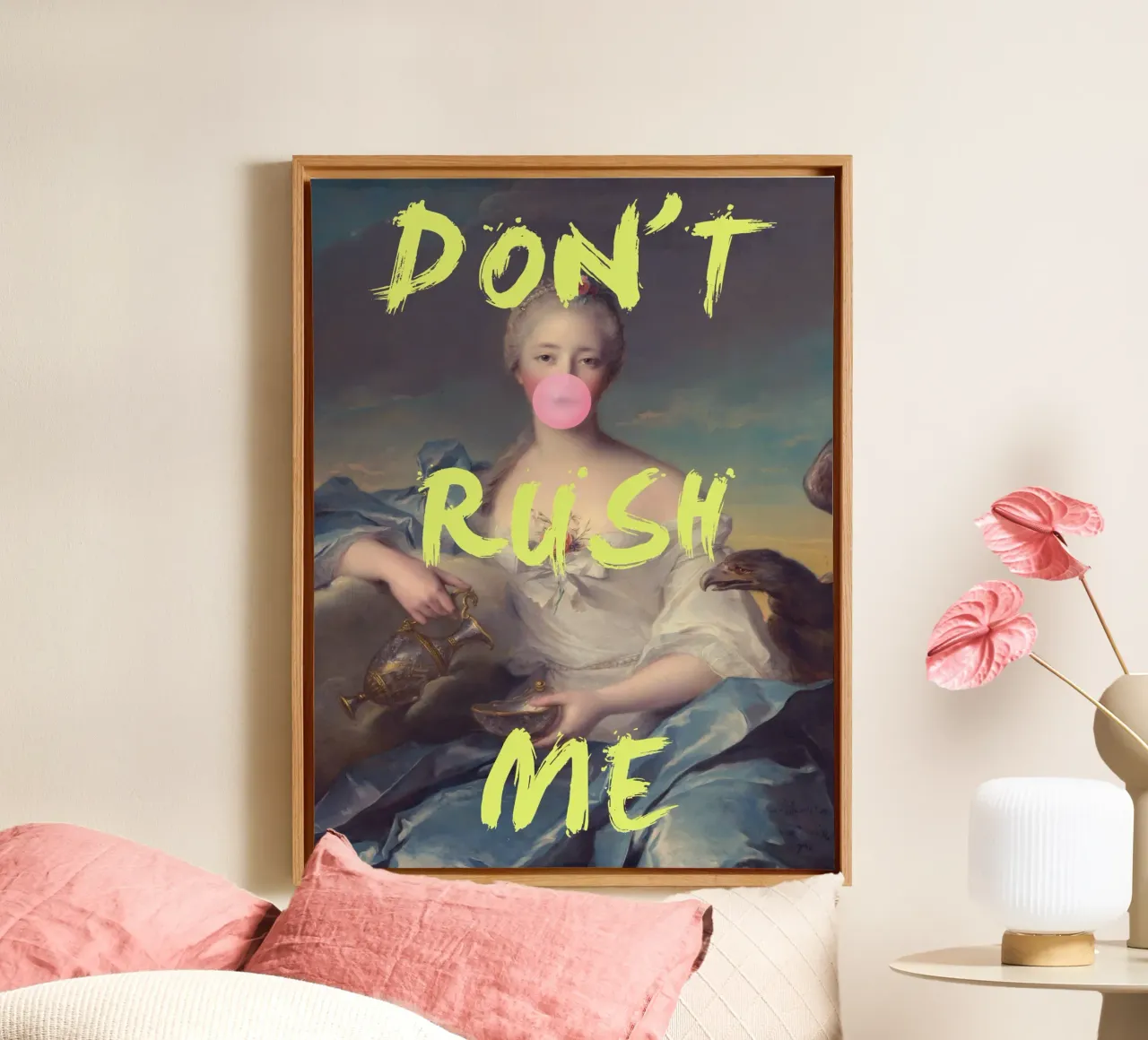 Don't Rush Me Neon Yellow Bubble-Gum canvas by GraceDigitalArtCo