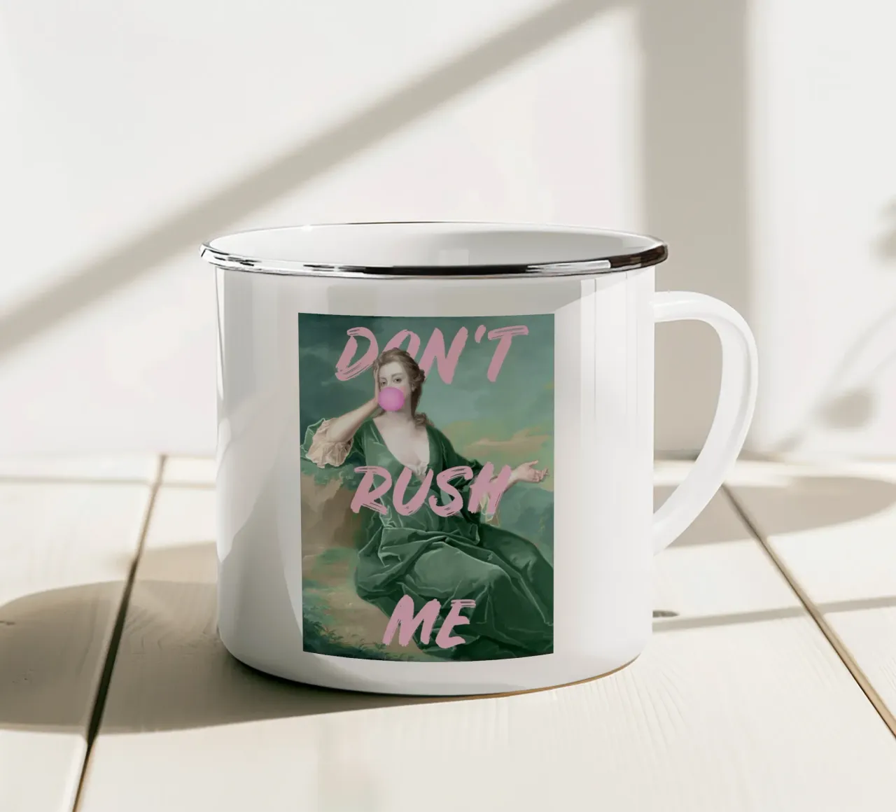 Don't Rush Me Pink and Green tazza in smalto da GraceDigitalArtCo