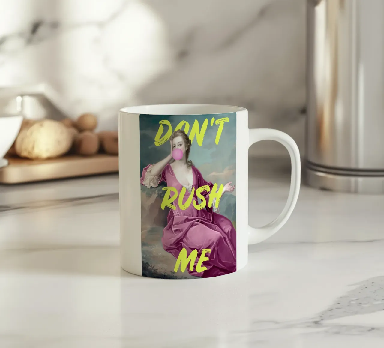 Don't Rush Me Yellow and Pink tazza in ceramica da GraceDigitalArtCo