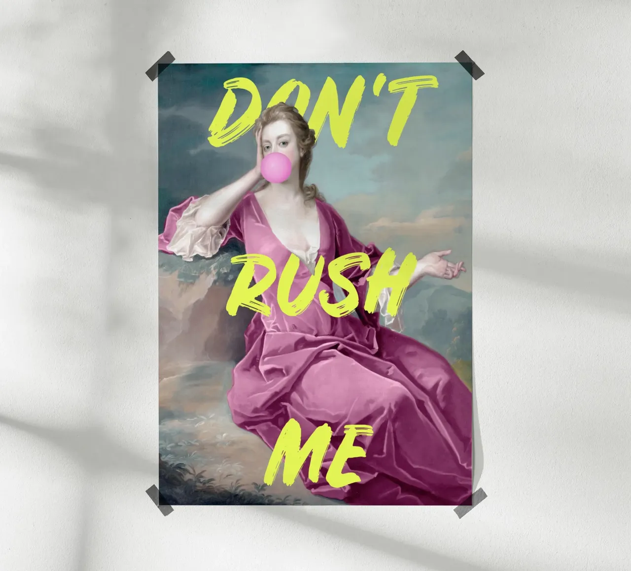Don't Rush Me Yellow and Pink poster with plastic frame by GraceDigitalArtCo