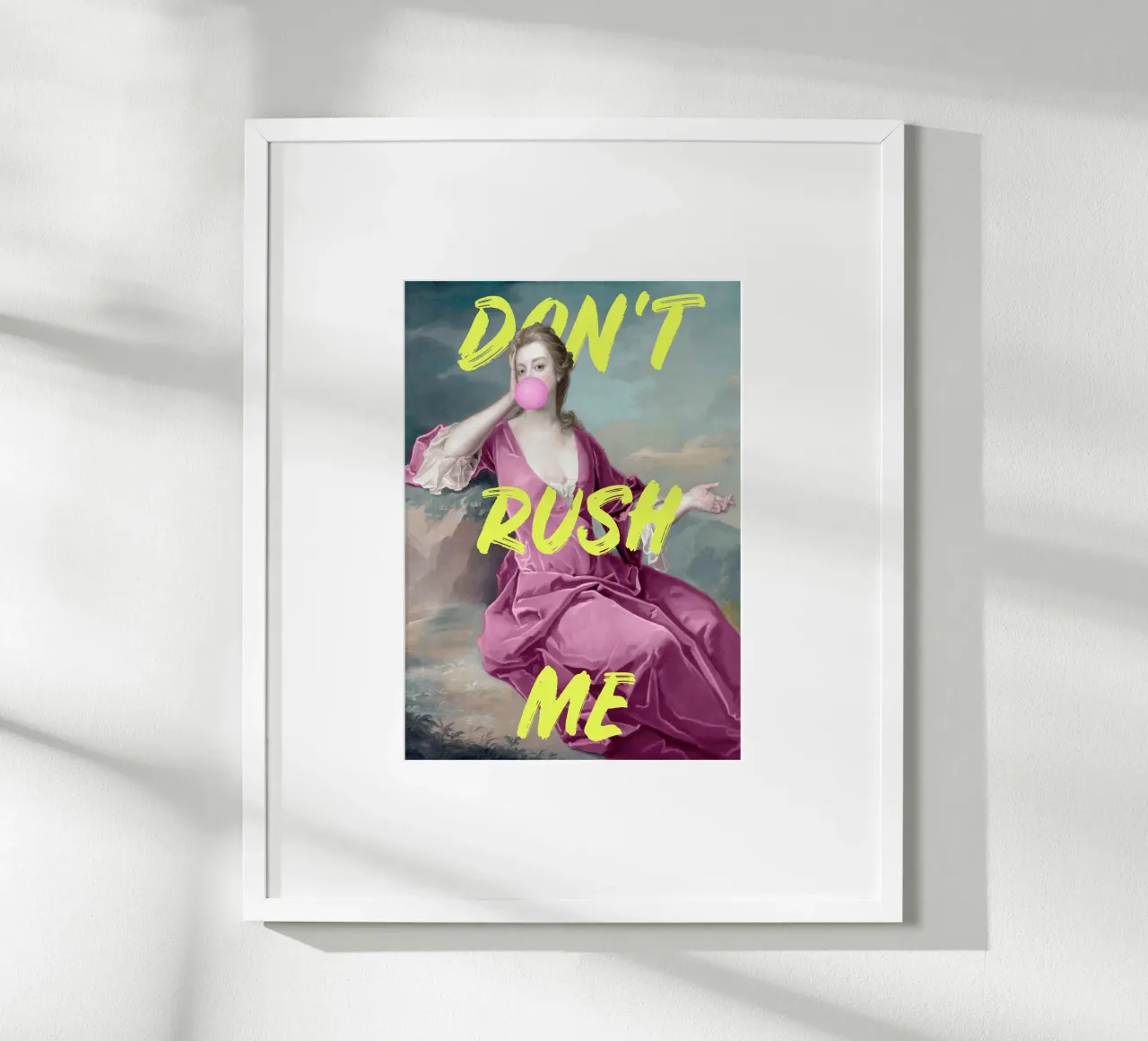 Don't Rush Me Yellow and Pink poster with plastic frame by GraceDigitalArtCo