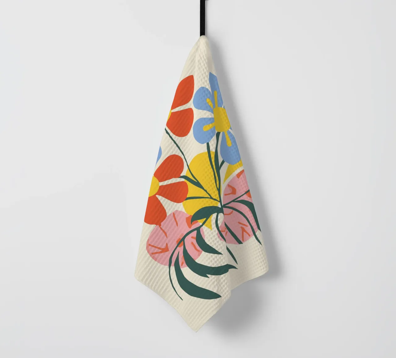 Colourful flower design - Cheerful retro decoration tea towel by Whole©