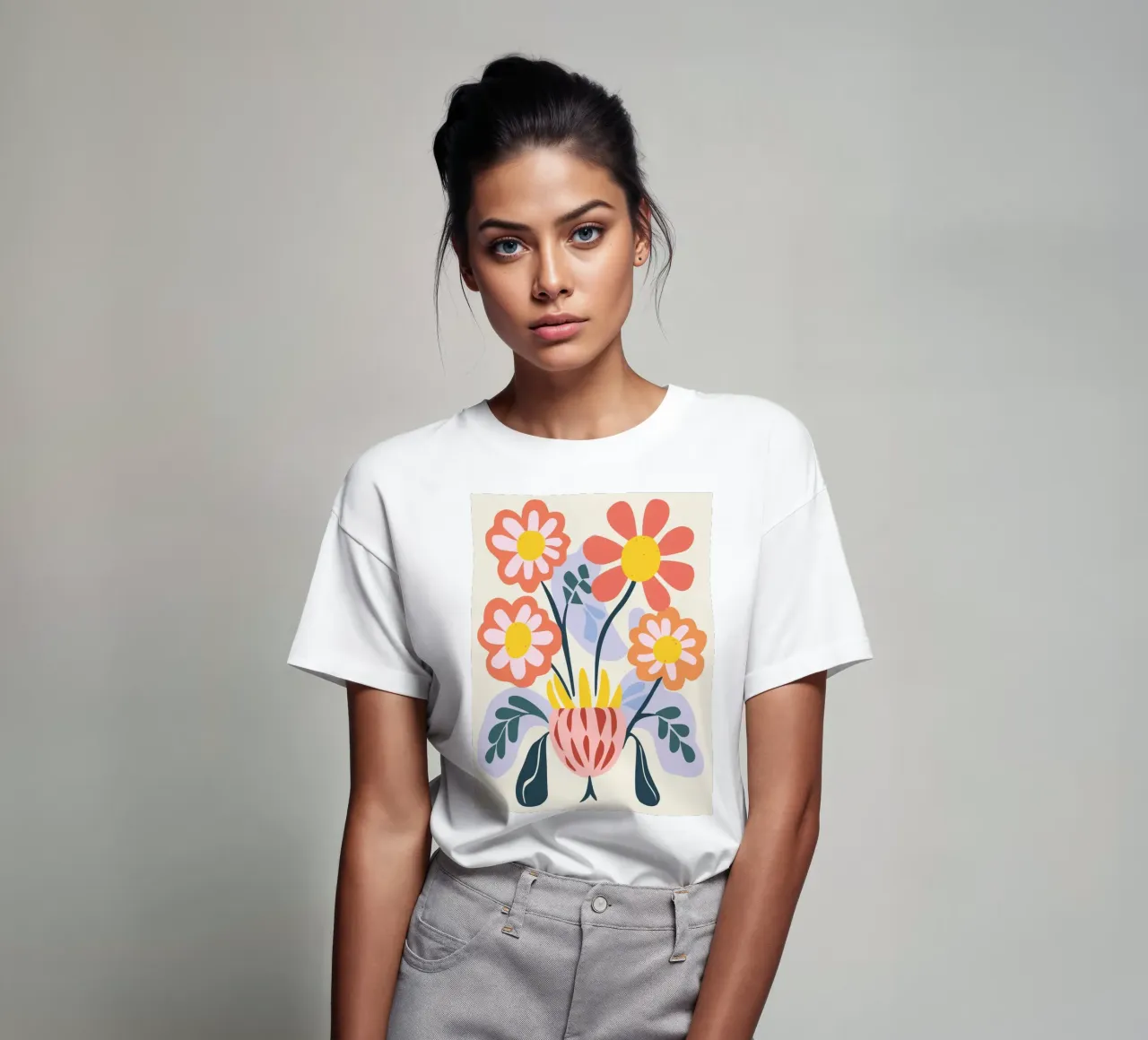 Retro flower vase - Cheerful floral design t-shirt by Whole©
