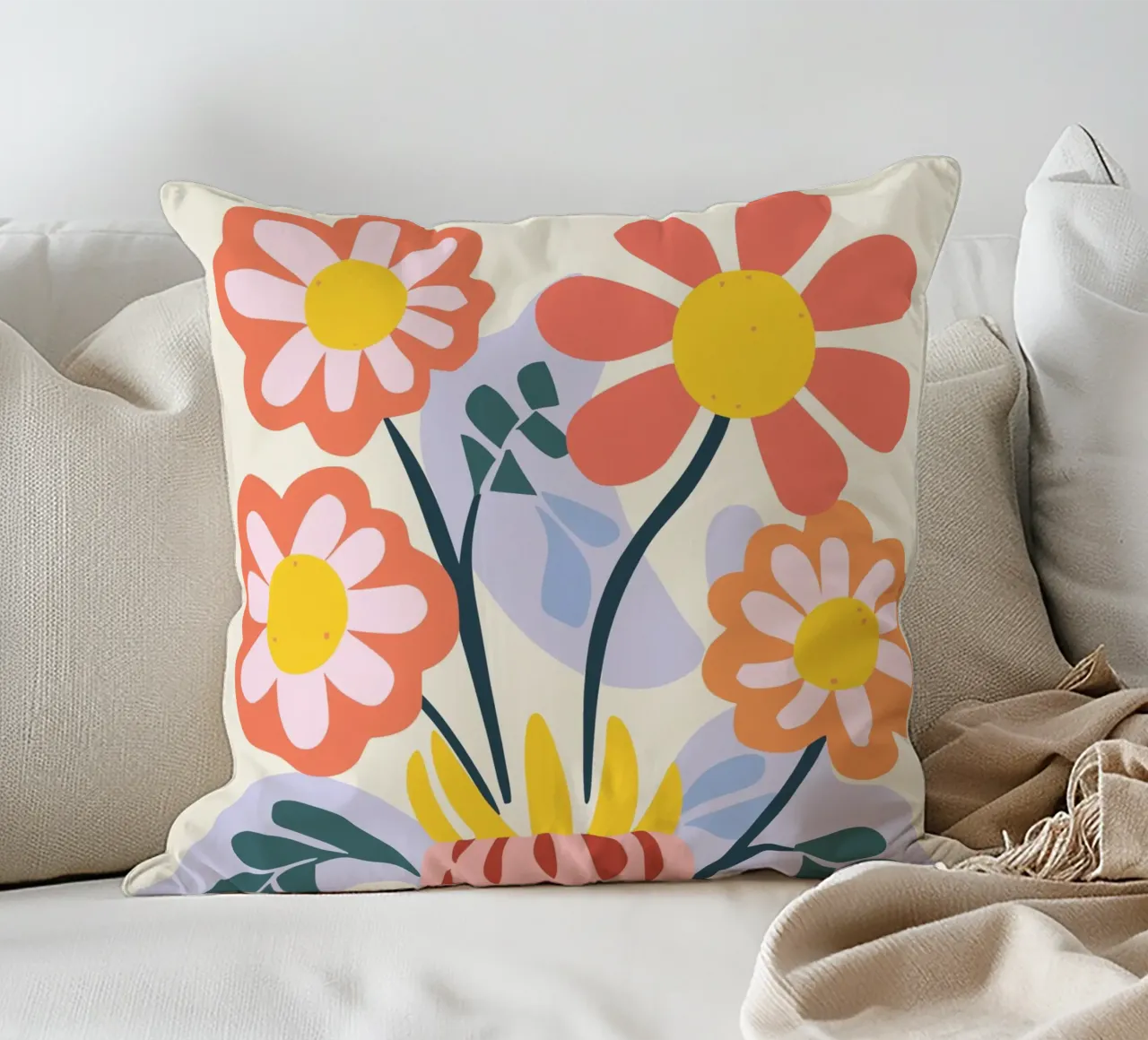 Retro Blumenvase – Fröhliches Florales Design Kissen von Whole©