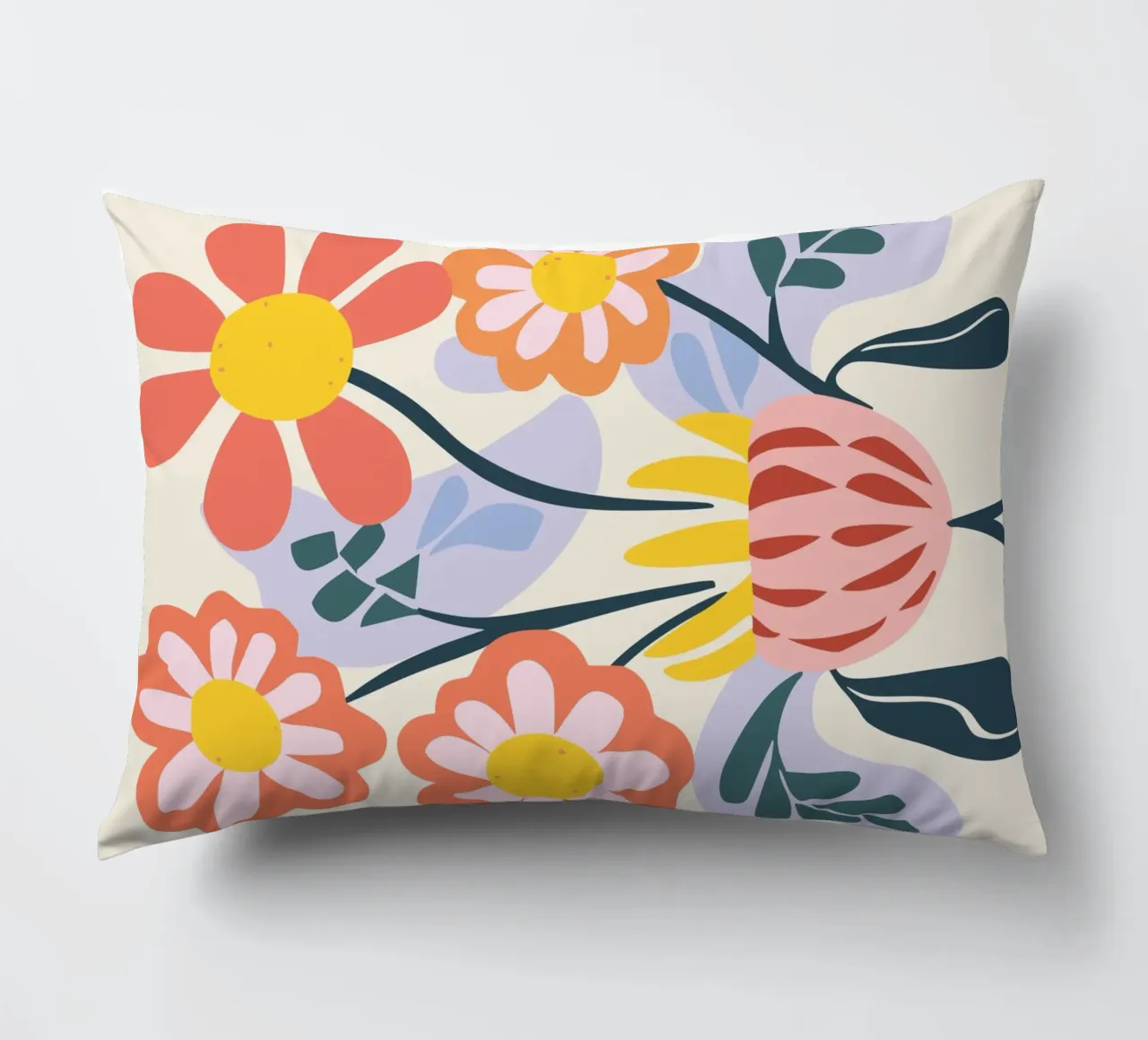 Retro bloemenvaas - Vrolijk bloemendesign kussen van Whole©