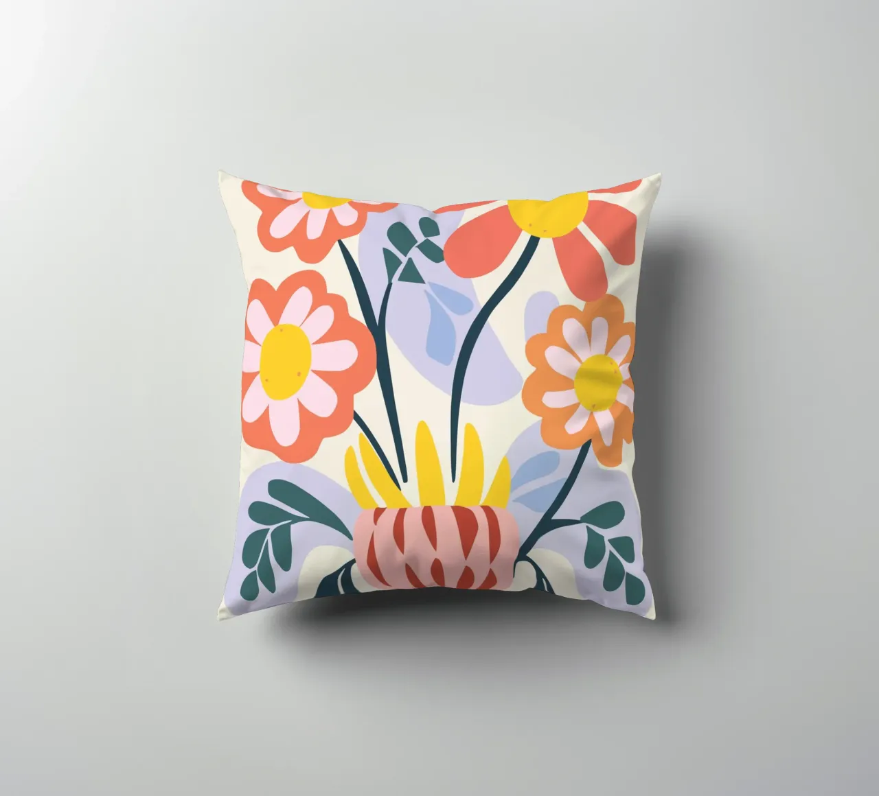 Retro bloemenvaas - Vrolijk bloemendesign kussen van Whole©