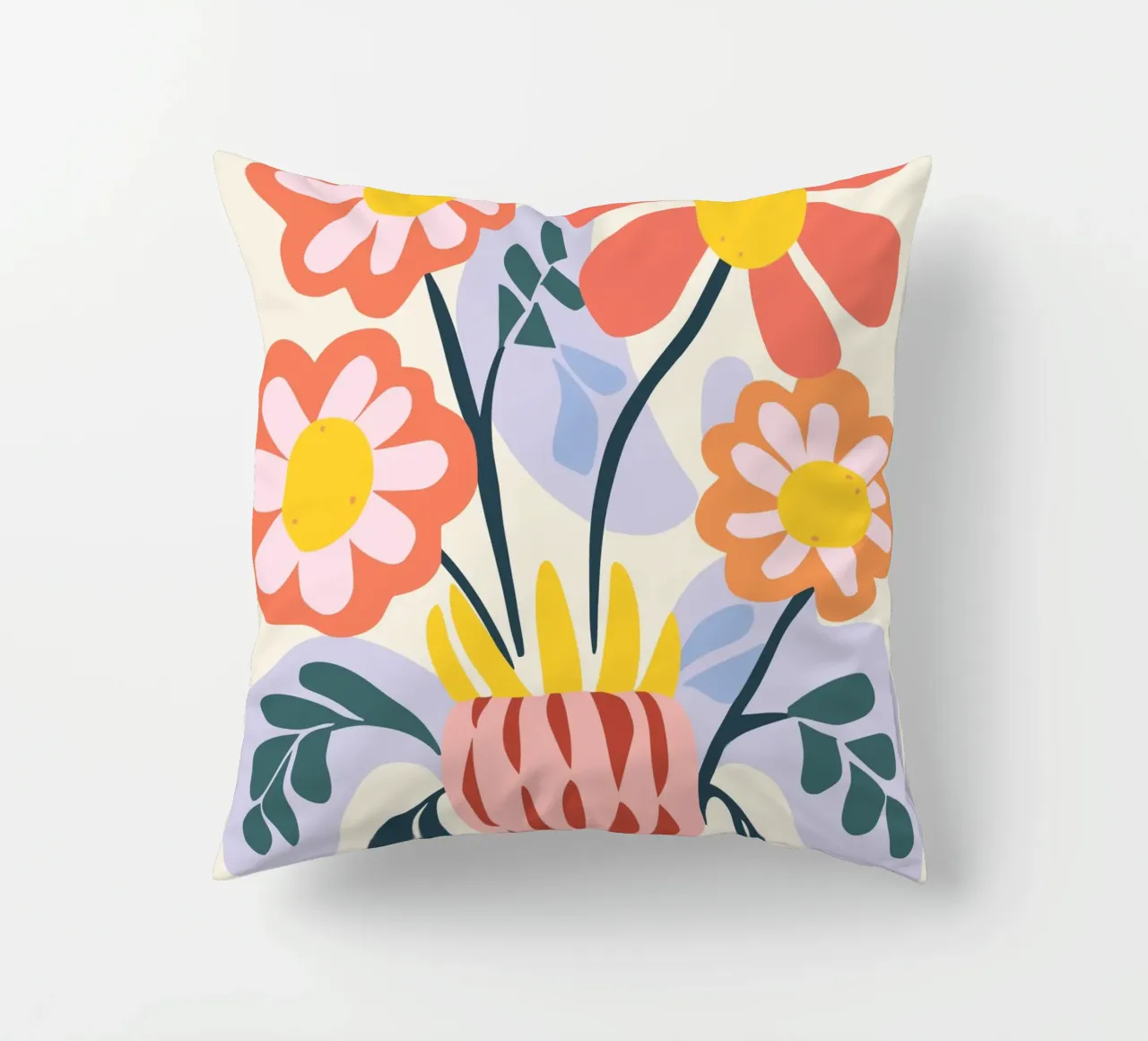 Retro bloemenvaas - Vrolijk bloemendesign kussen van Whole©