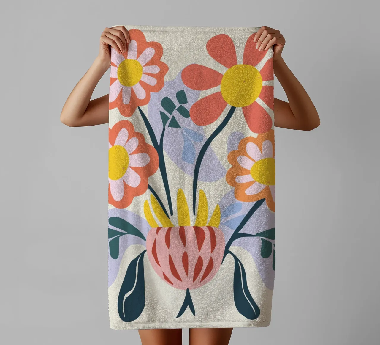 Vaso di fiori retrò - Allegro design floreale asciugamano da bagno da Whole©