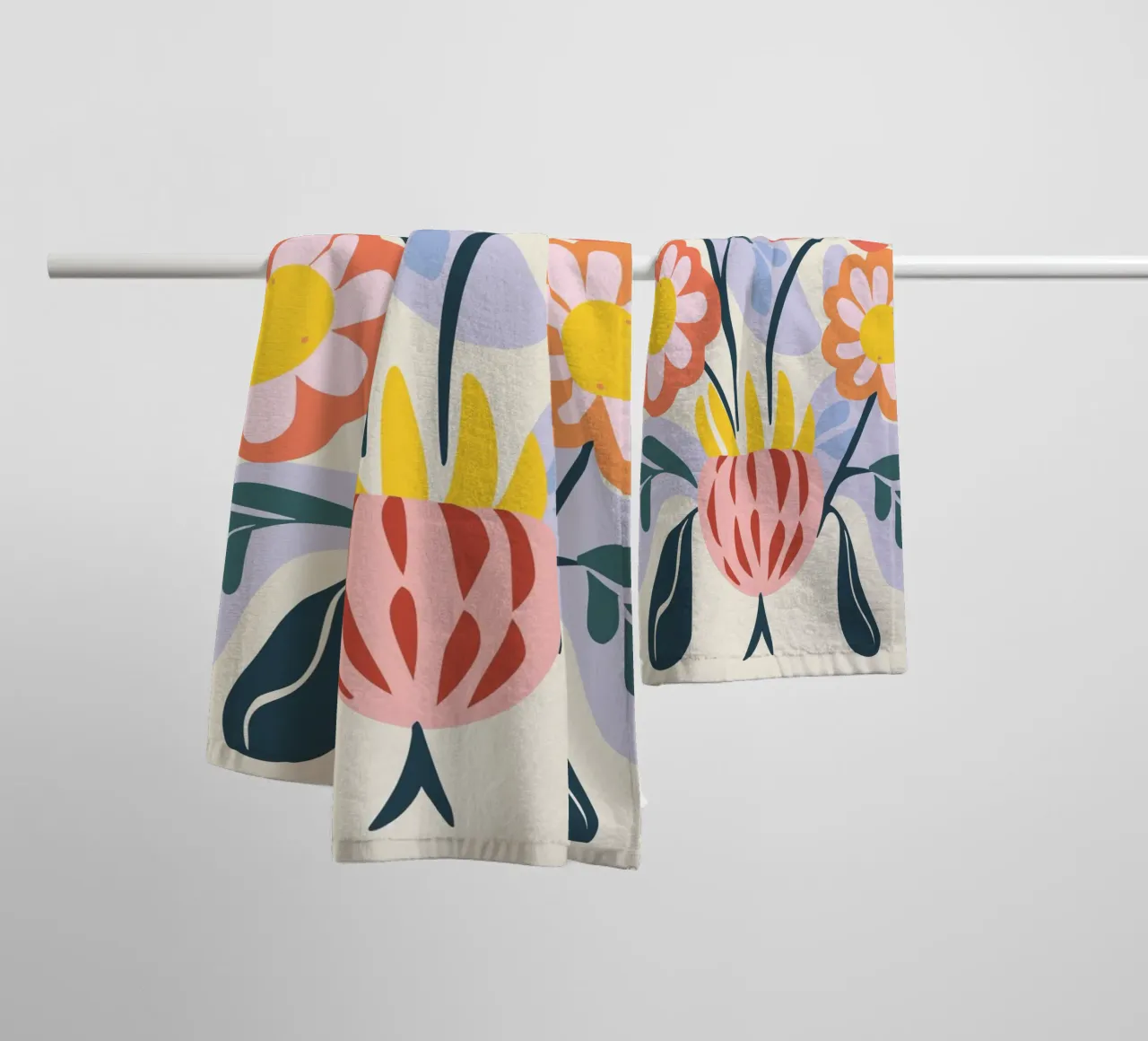 Vaso di fiori retrò - Allegro design floreale asciugamano da bagno da Whole©