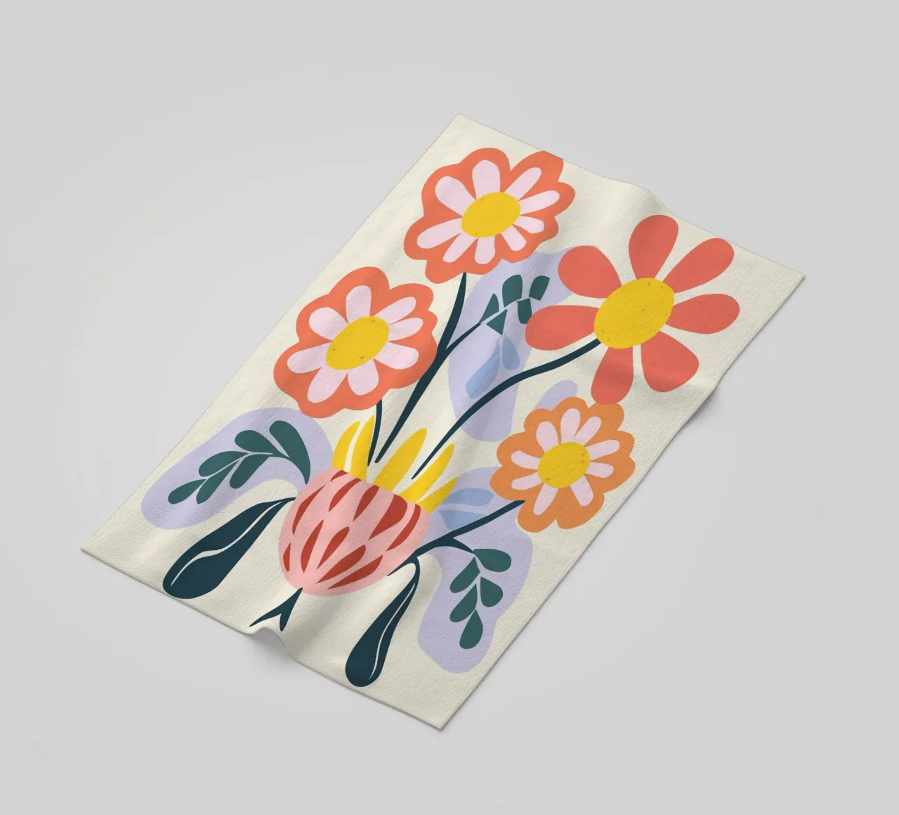 Retro flower vase - Cheerful floral design beach towel by Whole©