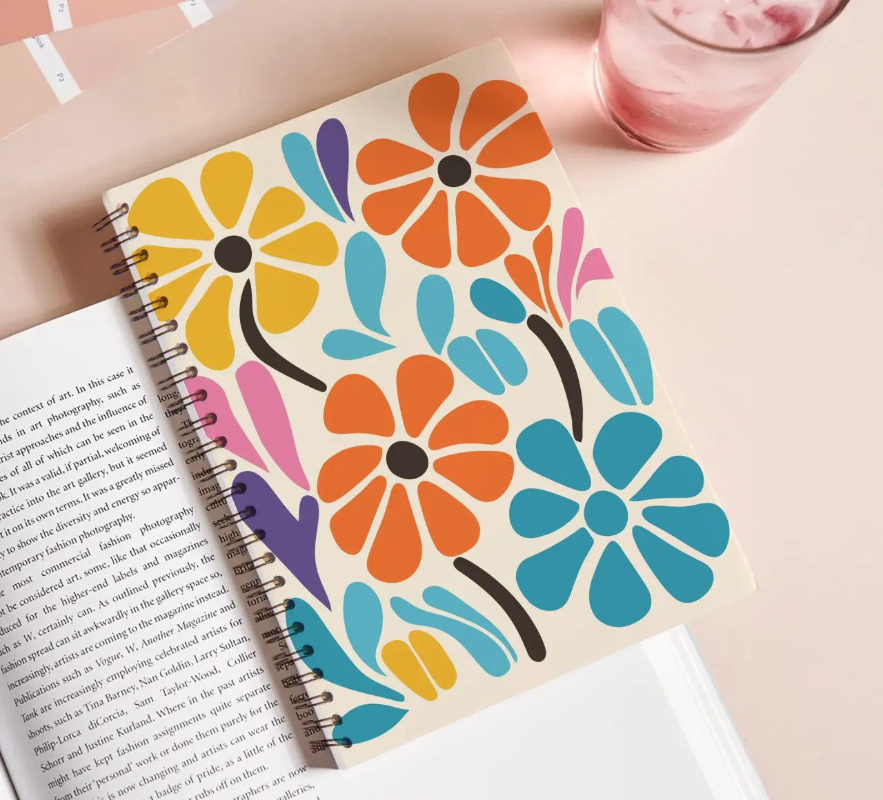 Colourful floral pattern - Modern retro design spiral notebook by Whole©