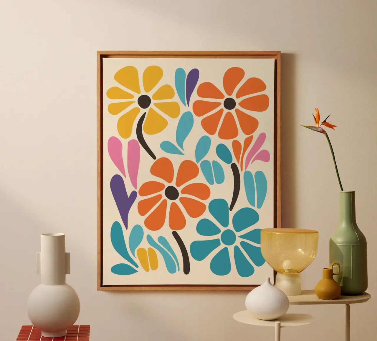 Colourful floral pattern - Modern retro design canvas by Whole©