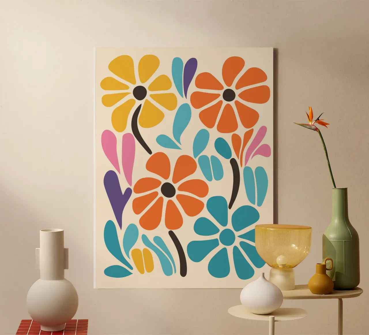 Colourful floral pattern - Modern retro design canvas by Whole©