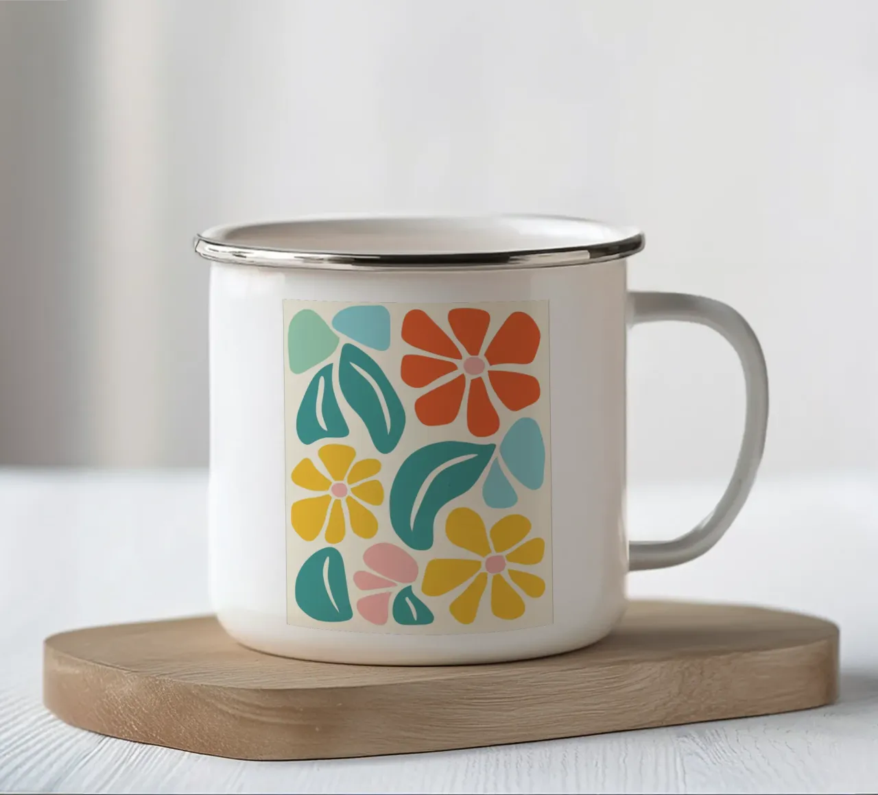 Motivo floreale retrò - Decorazione moderna e colorata tazza in smalto da Whole©