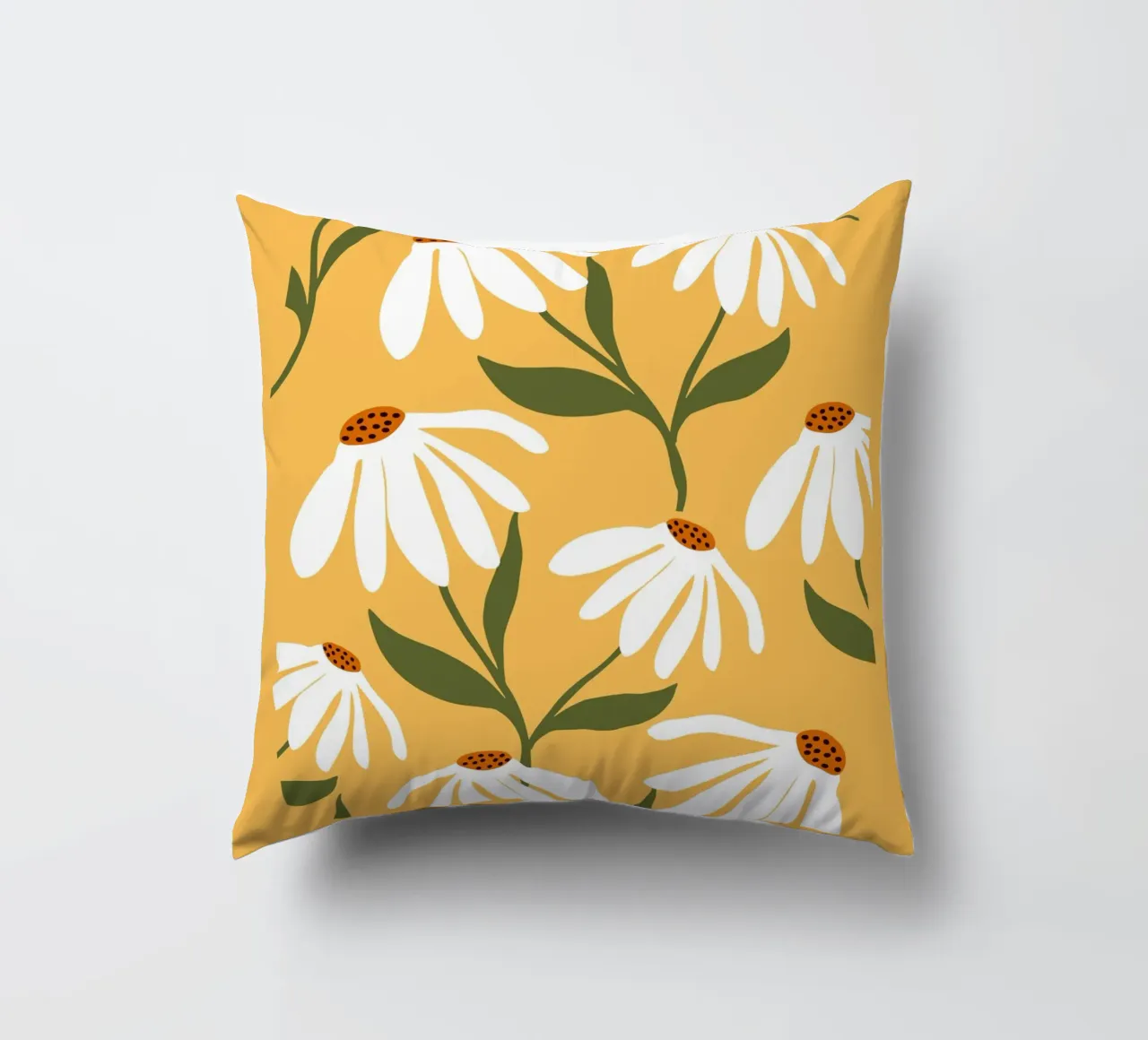 Gänseblümchen Kunst – Retro Botanisches Design Kissen von Whole©
