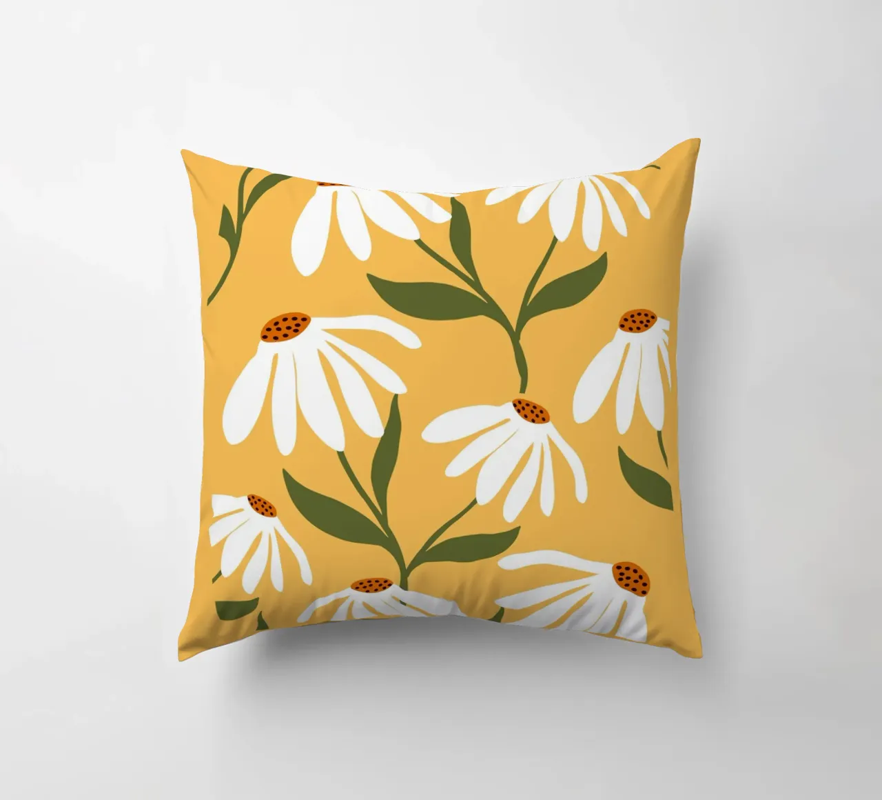 Gänseblümchen Kunst – Retro Botanisches Design Kissen von Whole©