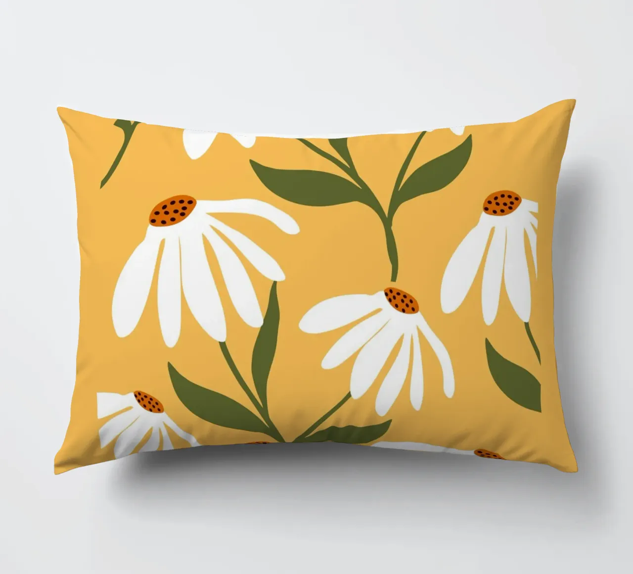Gänseblümchen Kunst – Retro Botanisches Design Kissen von Whole©